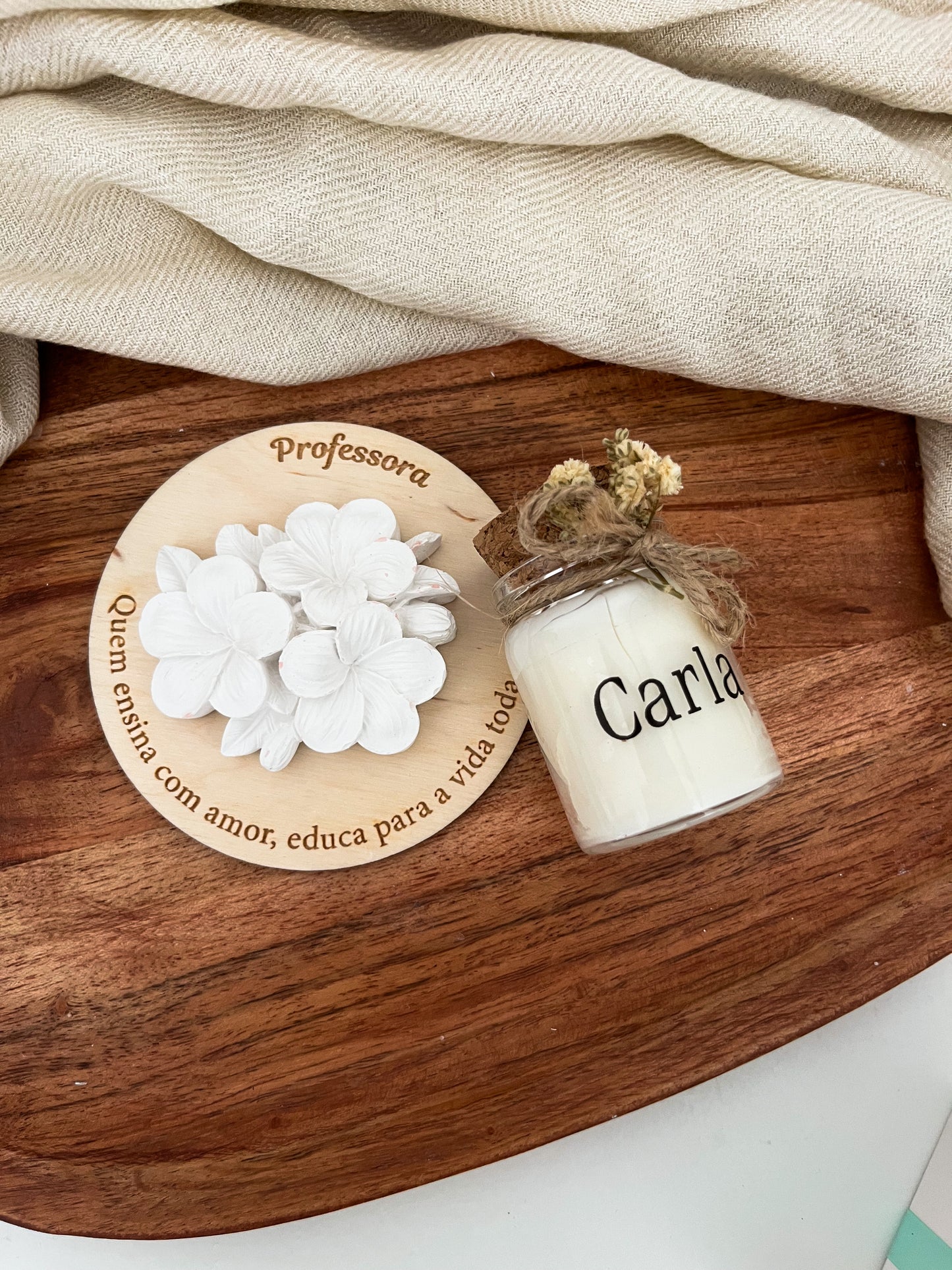 Pack Íman em Madeira e Mini Vela Personalizada