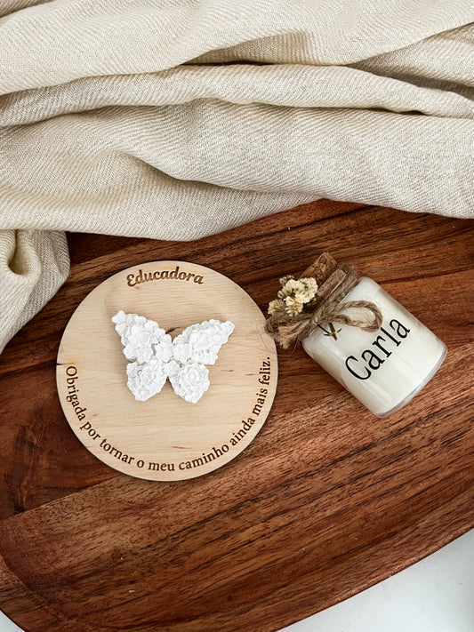 Pack Íman em Madeira e Mini Vela Personalizada