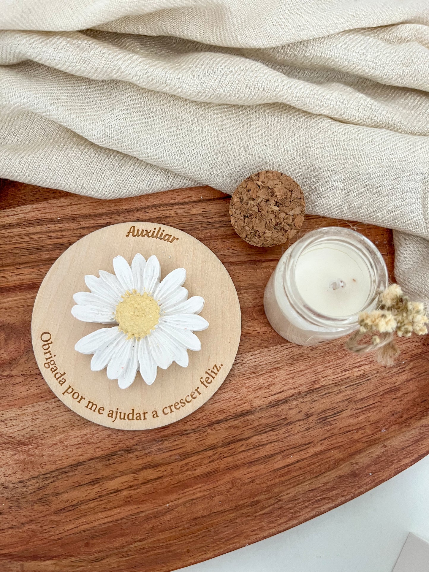 Pack Íman em Madeira e Mini Vela Personalizada