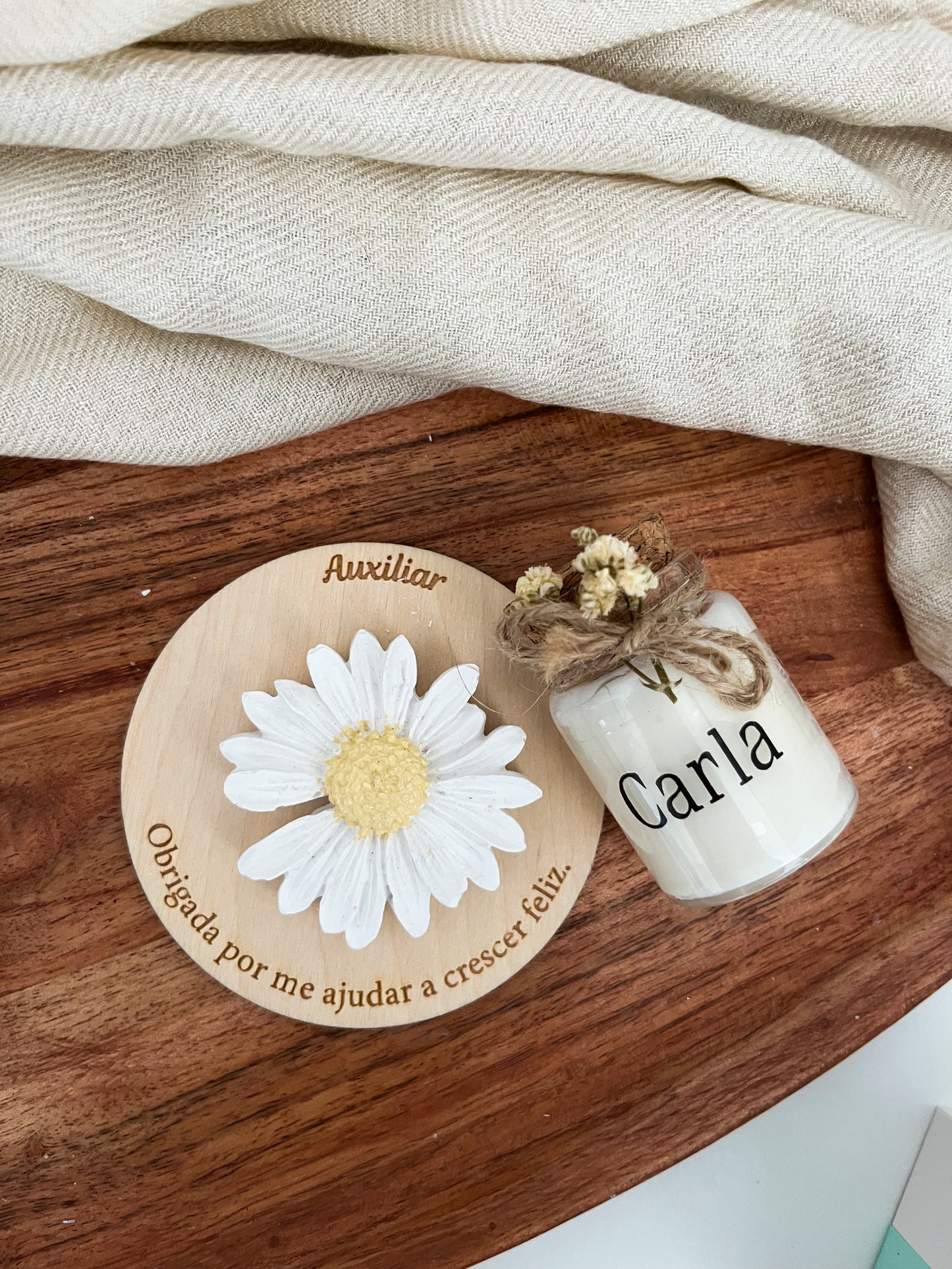 Pack Íman em Madeira e Mini Vela Personalizada