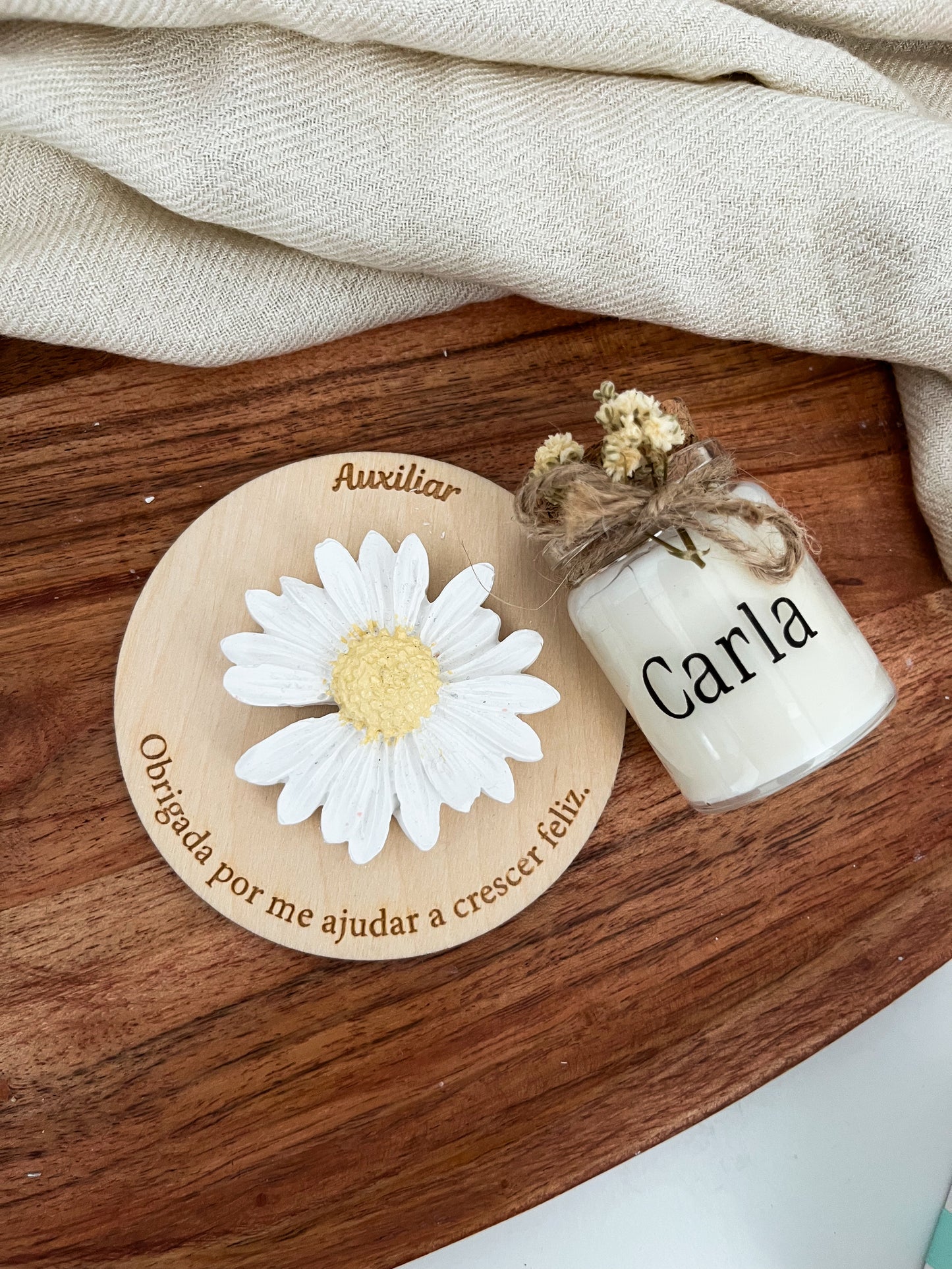 Pack Íman em Madeira e Mini Vela Personalizada