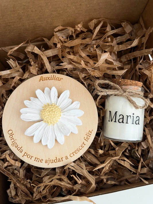 Pack Íman em Madeira e Mini Vela Personalizada
