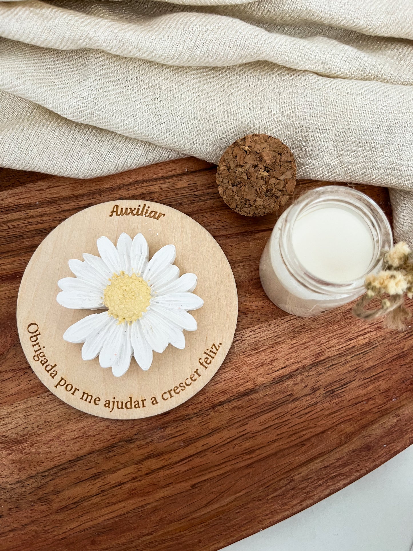 Pack Íman em Madeira e Mini Vela Personalizada