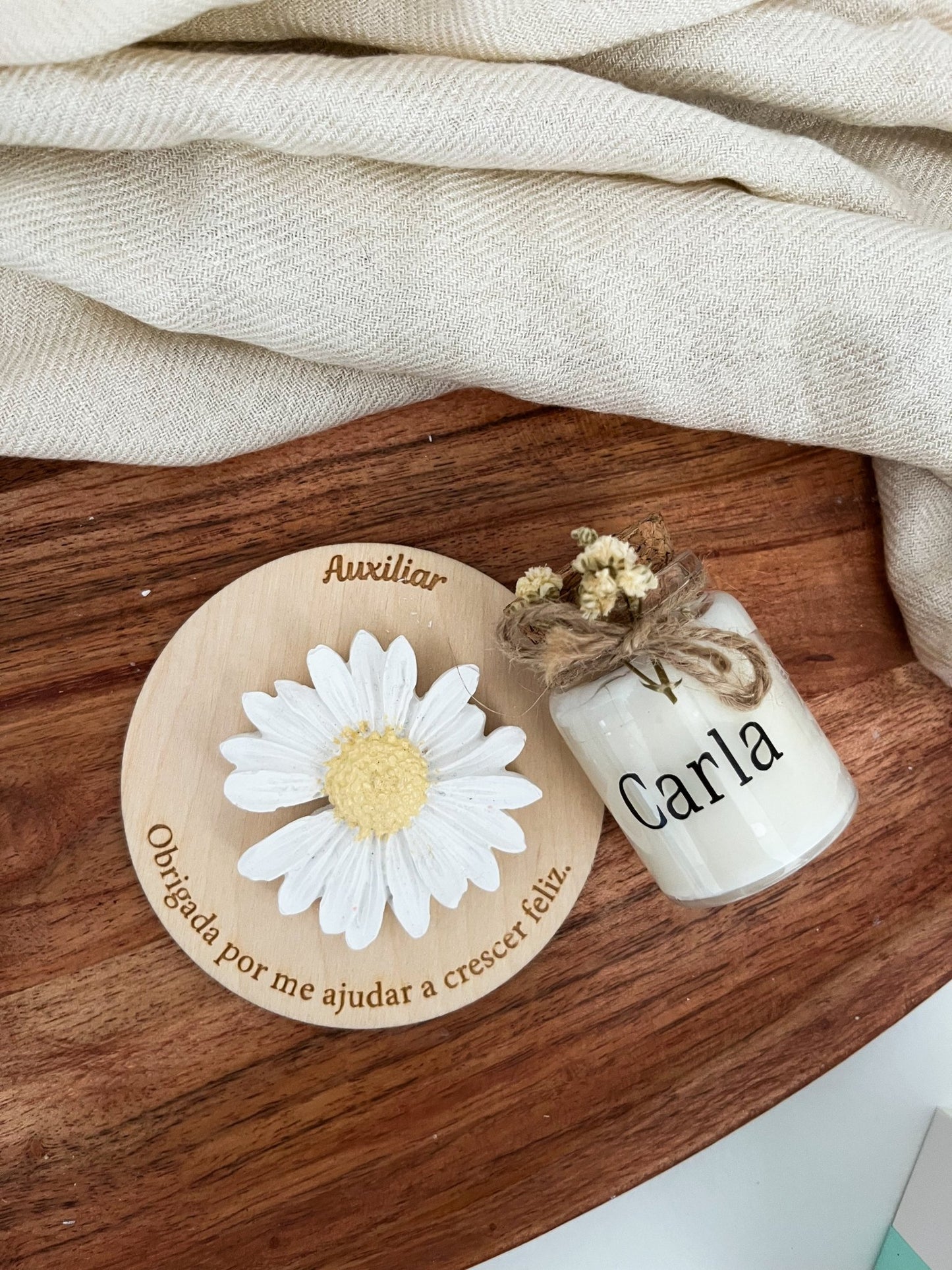 Pack Íman em Madeira e Mini Vela Personalizada - SRAAL
