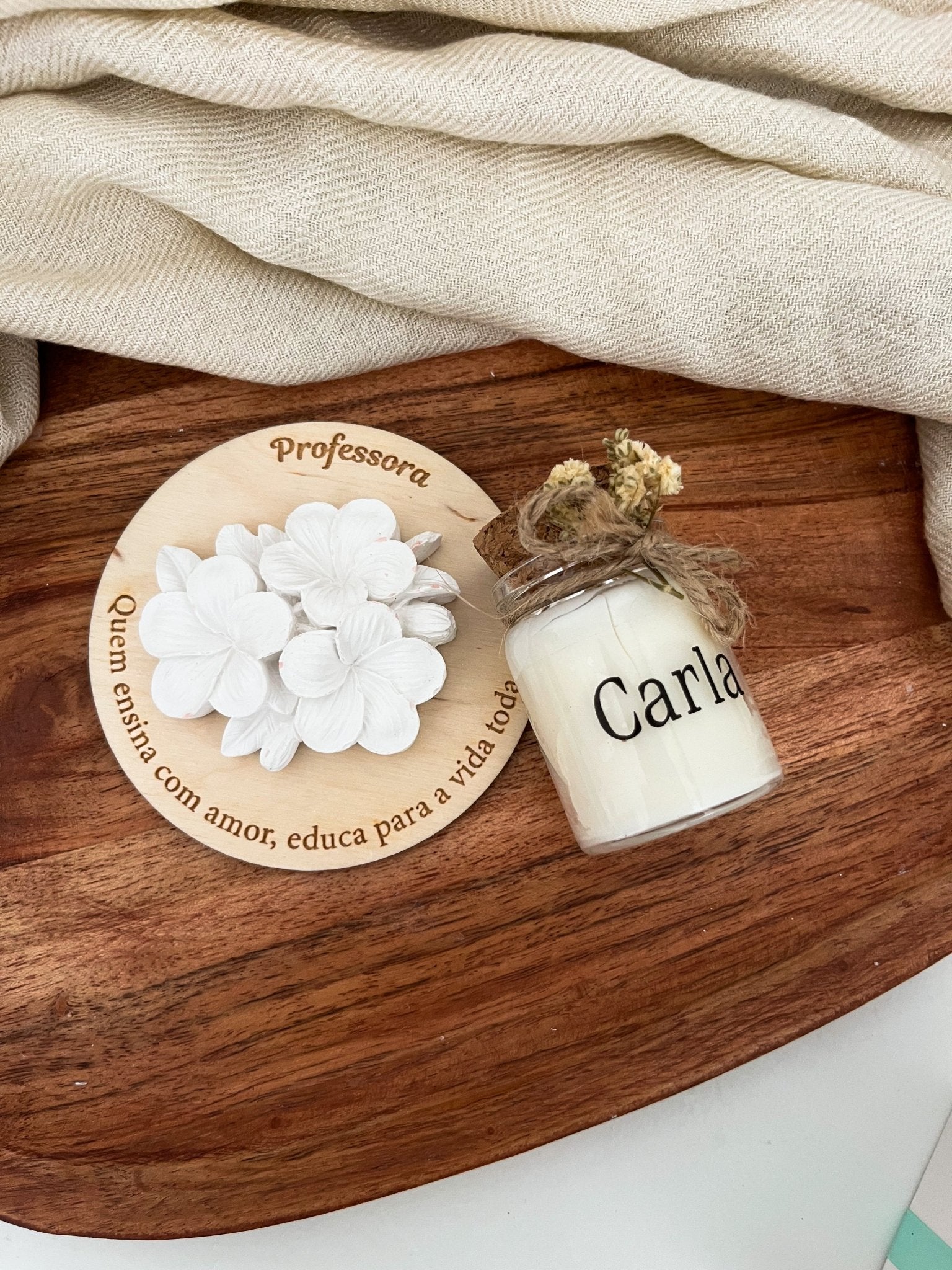 Pack Íman em Madeira e Mini Vela Personalizada - SRAAL